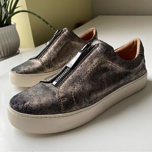 Frye Lena Zip Platform Sneaker leather Metallic Gunmetal Size 9
